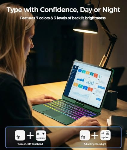 Image of NOKBABO for iPad 10th 11th (A16) Generation Case with Keyboard, iPad Air 11 inch (M4 /M3 /M2), Keyboard for iPad Pro 11 (4th /3rd /2nd /1st) & iPad Air 5 /4, Trackpad, 360 Swivel, Backlit - Midnight Green