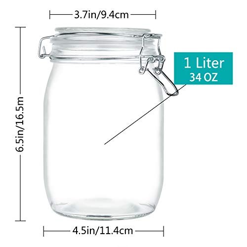 OAMCEG 4 Pack Wide Mouth Mason Jars - 34 OZ Airtight Glass Canning Jars with Leak Proof Rubber Gasket and Clip Top Lids, Perfect for Storing Coffee, Sugar, Flour or Sweets - Image 3