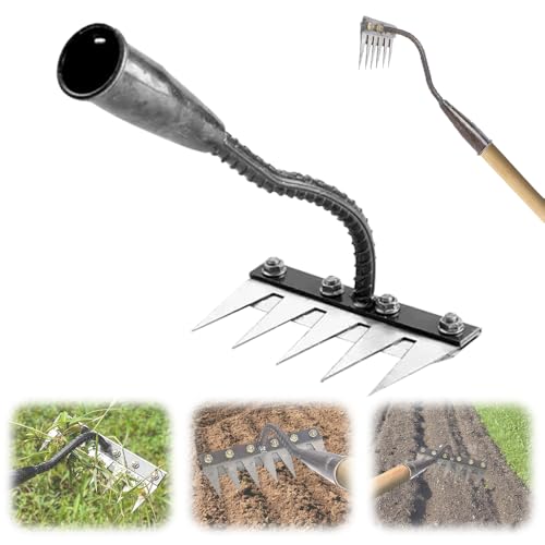 Rateau de Désherbage 5/6/7/8 Dents Desherbeur Manuel, Outillage de Jardin Amovible Râteau de Désherbage Griffe Râteau de Déchaumage pour Désherbage, Ameublissement du Sol, Semis (5 dent)