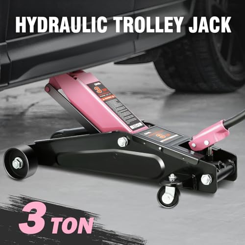 Image of DNA Motoring 3 Ton Low Profile Floor Jack, 3 tons (6000 lbs) Capacity Fast Lift Hydraulic Trolley Service /Floor Jack, 7.7 inch-21 inch Lifting Range, Pink, TOOLS-00674-PK