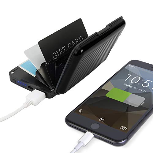 iN TECH 1800 mAh Powerbank and RFID Protection Card Holder - Compact Powerful Power Bank Wallet Case with Signal Blocking Protection, Micro USB Cable Included