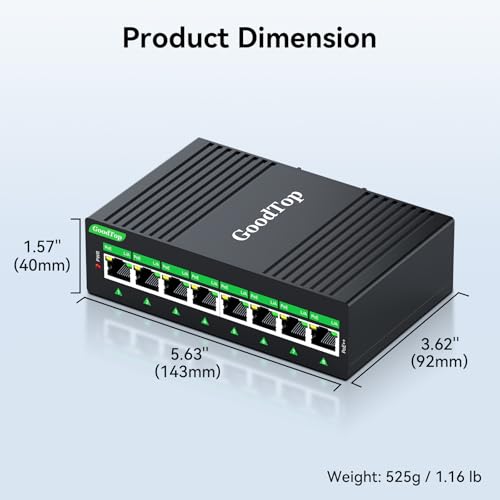 Image of Industrial 8-Port Full Gigabit PoE++ Switch,8-Port BT 90W,Wide Temperature,3-Level PoE Cascade,DIN-Rail Hardened PoE Switch for PTZ Camera /Wireless AP /IoT