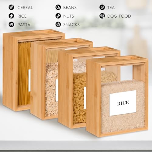 EZFXHD WTER Food Dispenser 2L,2 Pack Easy-to-Clean Bamboo Food Storage Containers Featuring a Removable PVC Door Panel，Cereal Cispensers For Serving Tea,Coffee,Sugar,Candy,Pasta,Spice - Thumbnail 4