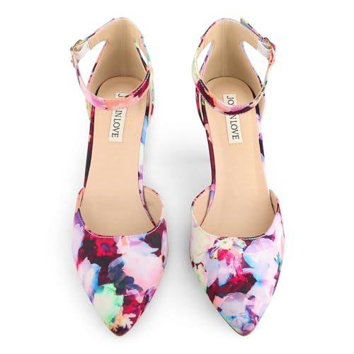 Image of JOY IN LOVE Closed Toe Heels Pumps for Women 3IN Stiletto Pointed Toe Ankle Strap Heels