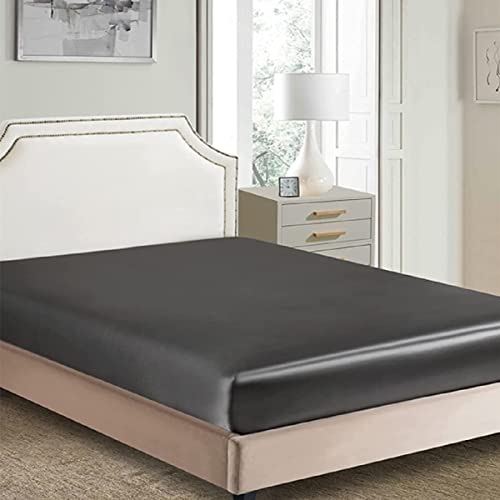 Spannbettlaken 180x200 Anthrazit Grau Boxspringbett Topper Frottee Satin Bettlaken Leintuch Glänzend Seide Spannbetttuch Uni Muster Hochwertiges Spannleintuch für Hohe Matratze bis 25-30 cm