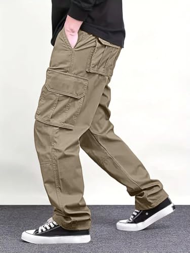 Image of Vogaan Casual Solid Men's Loose Fit Drawstring Cargo Pants with Multiple Pockets | Cotton Cargos for Men