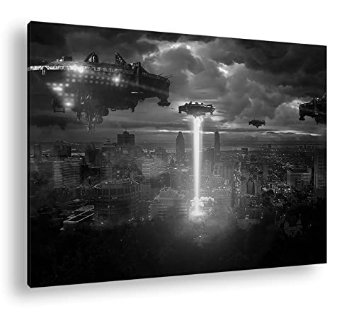 Affiche Attaque 90x60 cm noir et blanc avec cadre bois pour mur vide