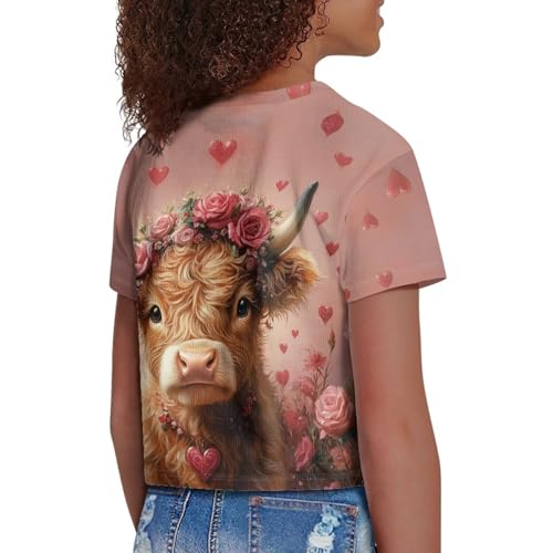 Image of Kids T Shirt Short Sleeve Crop Tops for Girls Summer Clothes Pullover Tees Shirt 5-14