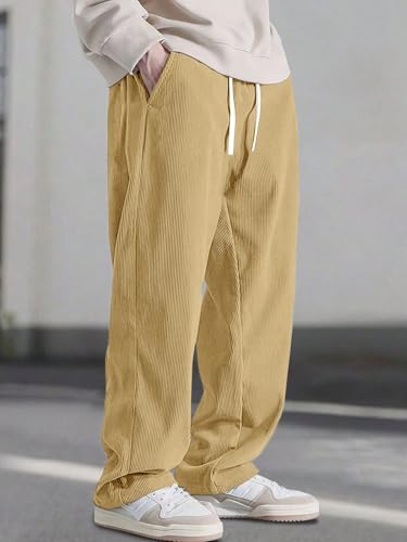 Image of Pinkmint Men's Stretchable Ribbed Track Pants | Poly Lycra Relaxed Fit Trousers | Elastic Waist Drawstring Joggers | Casual, Gym, Lounge Wear for Men