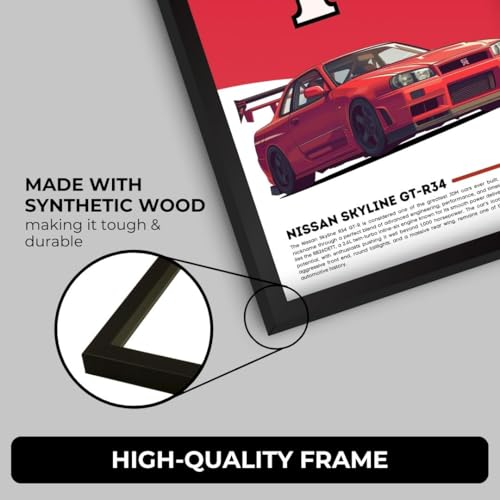Image of Nissan GTR R34 Poster | Framed Poster of Nissan Godzilla A4 Sized (31 x 23 cm) | JDM Car Posters for Wall, Supercar Frame | R34 GTR Supercar Frames | Car Posters for Wall, Bedroom, Hostel, Study Room (F 055)