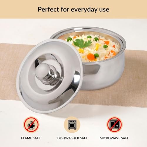 Image of Nestasia Stainless Steel Insulated Casserole with Lid (3000 ml) - 100% Food Safe Steel Roti Hot Case with Self Locking Lid - Insulated Thermal Serveware | Rust Resistant & BPA - Free