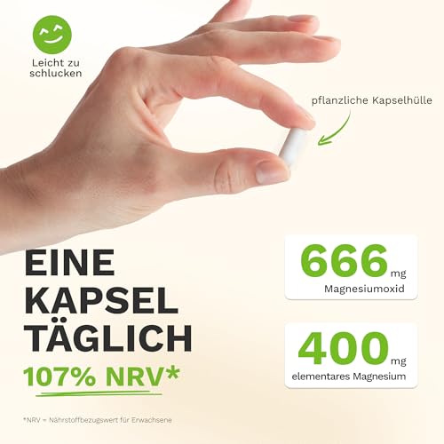 Magnesium 400mg Kleine Kapseln (1 Jahr / 107% NRV) Magnesiumoxid 666mg, davon 400mg Elementares - Magnesium Hochdosiert Kapseln - Tagesbedarf in 1 Kapsel (Jahresvorrat) – Bild 5