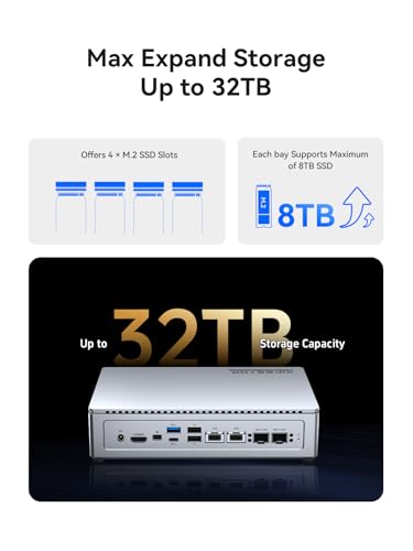Image of 4-Bay All-Flash NAS Server with Intel i5-12450H | 32TB M.2 NVMe SSD NAS | 4X 10GbE Network Storage | 64GB Expandable Memory | Personal Cloud /Home NAS | HDMI /Mini-DP 4K@60Hz Output (Diskless)