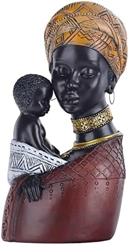 QIANLING African Women Bust African Art Sculptures, African American Woman and Son Statue, Black Statues African Woman Bust Statue, Suitable for Living Room Desktop Room Bookcase Entrance Decor