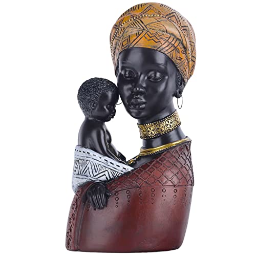 Qianling African Women Bust African Art Sculptures, African American Woman And Son Statue, Black Statues African Woman Bust Statue, Suitable For Living Room Desktop Room Bookcase Entrance Decor #TOP15