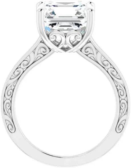 5.00 CT Asscher Cut Moissanite Engagement Ring Classic Solitaire Art Deco Wedding Ring For Women Antique Four Prong Setting 925 Sterling Silver, Solid 10K/14K/18K Gold Ring Gift For Her
