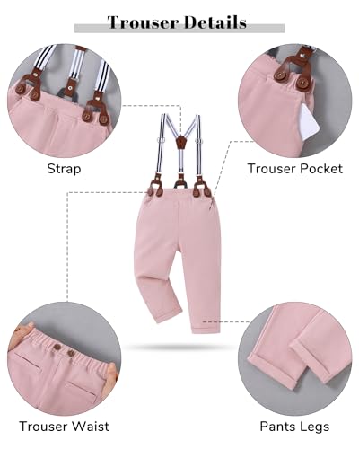Image of YALLET Toddler Baby Boy Clothes Suit Gentleman Wedding Outfits Formal Dress Shirt+Bowtie+Suspender Pants