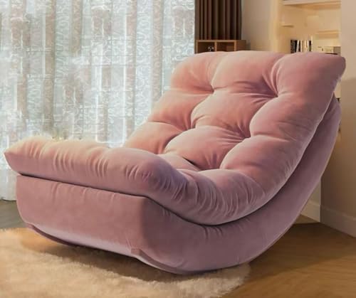 Tumbona ajustable de terciopelo rosa con base mecedora, sofá plegable para sala de estar y balcón, silla de luna acogedora para relajarse