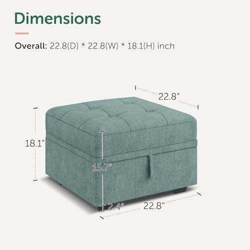 Image of HONBAY Small Storage Ottoman Upholstered Square Bench Ottoman for Living Room,Blue