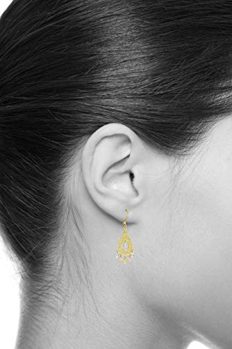 Wellingsale Ladies 14K Tri 3 Color Gold Polished Diamond Cut Fancy Chandelier Dangle Hanging Drop Earrings (17 X 41Mm) #TOP1