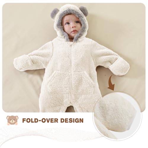 XIFAMNIY Newborn Winter Snowsuit Baby Bear Outfit Fleece Warm Jumpsuit Outwear Romper Clothes for Infant Girls Boys2