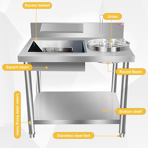 Commercial Stainless Steel Breading Table - Fry Prep Station for Restaurants & Homes, Includes Container & Basket for Chicken & Fries, Perfect for Hotels & Food Service