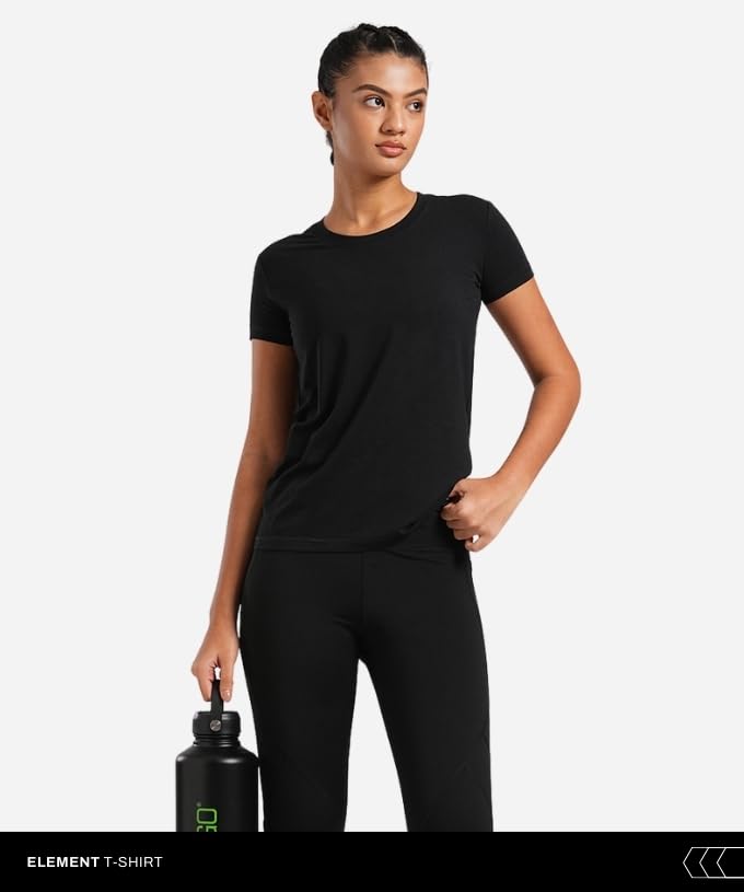 Image of TEGO Element Bamboo T-Shirt for Women | 66% Bamboo 28% Cotton 6% Elastane | Ultra Soft, Naturally Odour Resistant, Slim Fit Tee for Casual Wear, Yoga & Lifting