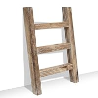 FUIN Wooden Tea Towel Ladder, Mini Ladder Towel Rack Display Hanger, Small Rustic Farmhouse Tea Towel Stand Holder for Country Bathroom Decor, Burnt Brown