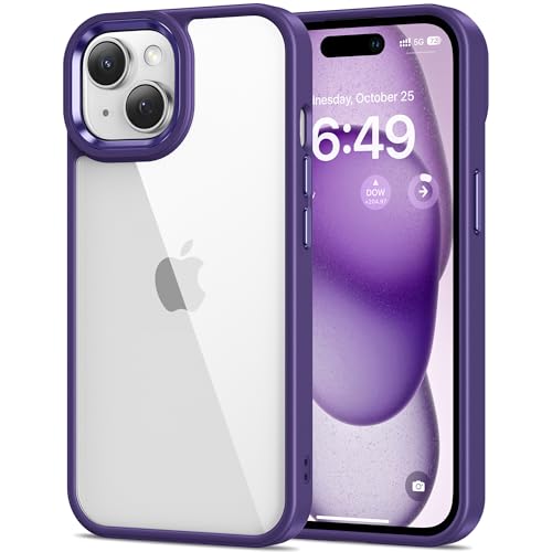 Image of HOOMIL Case for iPhone 15 Plus 6.7-Inch, Anti-Yellowing, Drop Protection, Anti-Scratch Transparent Hard Back Phone Cover (Purple)