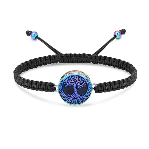 Imrsanl Tree of Life Urn Bracelet for Ashes for Women Men Handmade Braided Rope Cremation Keepsake Pendant Locket Bracelet Memorial Jewelry Gifts