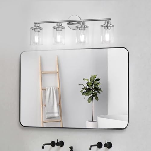 Image of Bathroom Light Fixtures,Chrome Vanity Lights Over Mirror,Chrome Vanity Light for Bathroom, 31''Chrome 4-Light Modern Sconce