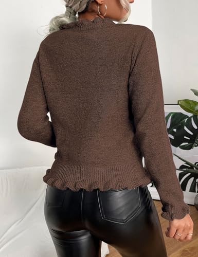 FindThy Women’s Ruffle Knit Cardigan Sweaters Trendy Long Sleeve Button Down Knitted Tops4