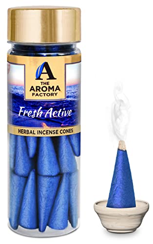 Image of The Aroma Factory Incense Dhoop Cone for Pooja, Fresh Active (100% Herbal & 0% Charcoal) 1 Bottle x 30 Cones
