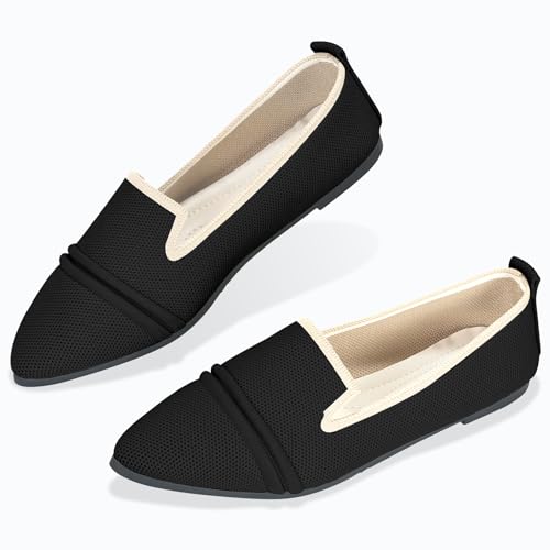 Flats for Women Pointed Toe Loafer Flats Shoes Knit Breathable Comfortable Dressy Casual Slip On Flats for Walking Work Business3