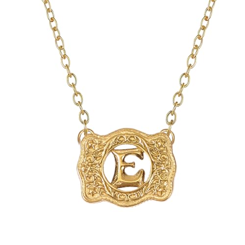 14K Gold Belt Buckle Necklace Western Style Initial Letter Pendant Necklace, Decorative Belt Buckle Frame Design