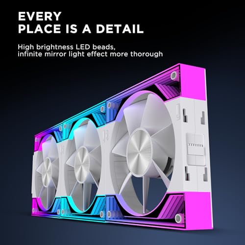 Image of Interstellar V3 120mm PC Case Fan Infinity Mirror Module Daisy-Chain 120mm RGB PWM Fan Triple Pack Suitable for Computer Case & 360mm AIO Cooler(White-3Pack