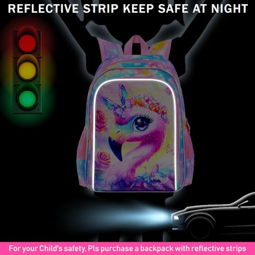 Image of 16 inch Flamingo Backpack for Girls, 3Pcs School Bookbag Set with Lunch Box, Kids Backpacks for Elementary Preschool Kindergarten (Rainbow)