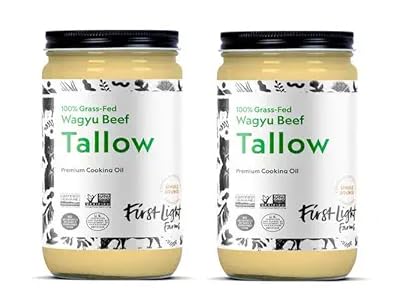 First Light Farms Wagyu Beef Tallow | 100% Grass-Fed & Finished | Healthy Cooking Oil, Gluten-Free & Dairy-Free, Perfect for Keto, Whole30, and Carvinore Diet, TWO PACK | 2 x 14 oz Glass Jars