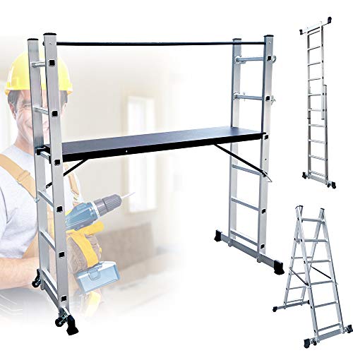 Preisvergleich Produktbild YINGXI Baugerüst Alugerüst Gerüst ArbeitsbühneM Stehleiter Klappleiter mit Anti-Rutsch beschichtet Aluminium Leiter Arbeitsgerüst Bis 150KG belastbar