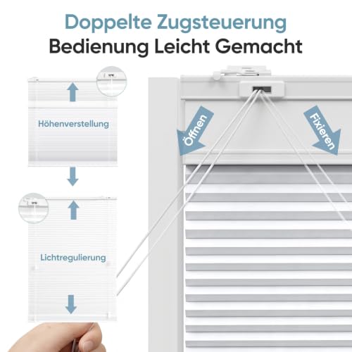 Sekey Wabenplissee Ohne Bohren Doppelplissee Day+Night Verdunkelung Rollo 100% verdunkelnd Blickdicht, Klemmfix, Aluminiumschiene 50x130cm – Ansicht 5