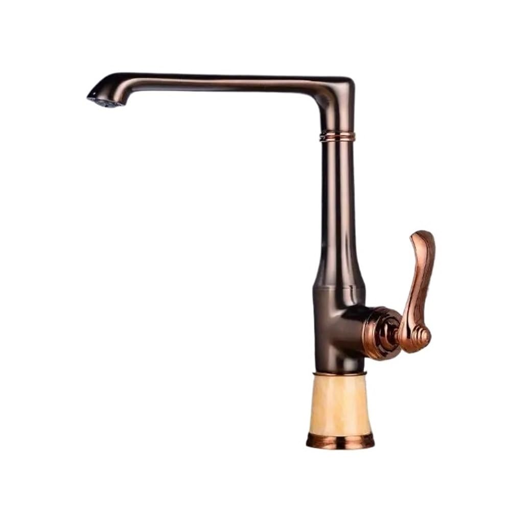 Blyqxs Rose Gold Kitchen Faucets Brass With Marble Mixer Kitchen Crane Single Handle Gold Swivel 360 Degree Water Mixer Tap Kitchen Xt-109(Rose Gold)