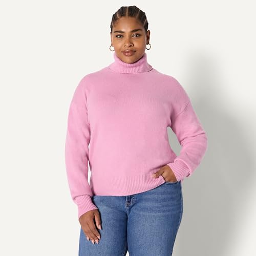 Image of Amazon Essentials Women's Relaxed-Fit Cotton Blend Turtleneck Pullover Sweater with Dropped Shoulders, Rib Trim
