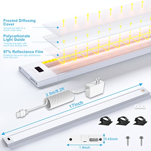 Image of WOBANE 16.5 inch Under Cabinet Lighting,5 Color Settings,Under Counter Lights for Kitchen,Hand Wave Activated,Touchless for Cabinet,Shelf,Under Desk,Color Tunable 2700K to 6000K,Dimmable,White,1000LM