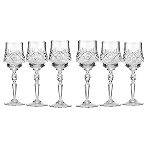 Neman Set of 6 Russian Cut Crystal Shot Glasses 2-Oz. Hand Made Vodka or Liquor Stemmed Vintage Glassware Cover