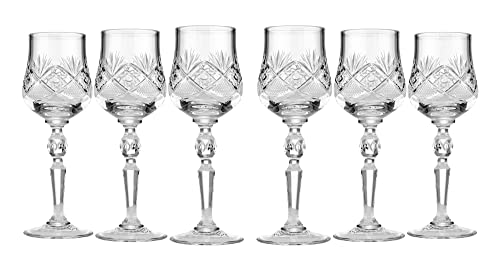 Neman Set of 6 Russian Cut Crystal Shot Glasses 2-Oz. Hand Made Vodka or Liquor Stemmed Vintage Glassware