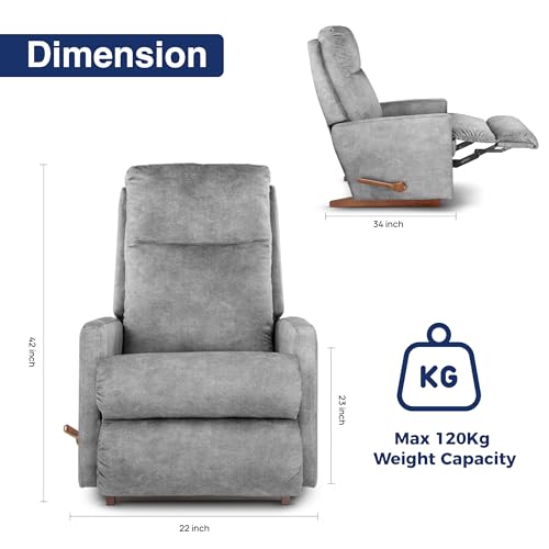 Image of LA Z BOY American Imported Rayna Soft Suede Fabric Single Manual Reclina Rocking Recliner | Padded 1 Seater Relaxing Chair for Home Office Living Room | Grey