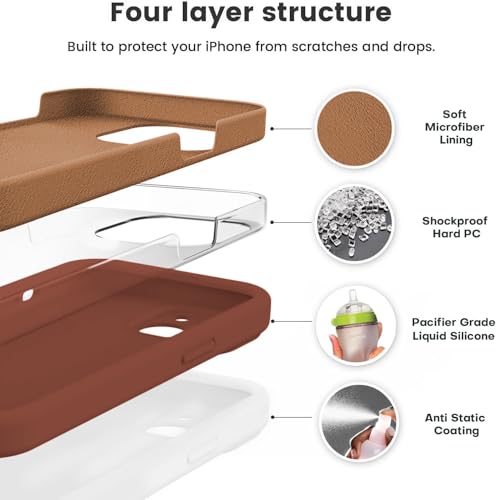 Image of DIZORO Compatible for iPhone 15 Case, Slim Liquid Silicone 3 Layers Full Covered Soft Gel Rubber Phone Case Protective Cover 6.1 Inch (Natural Brown)
