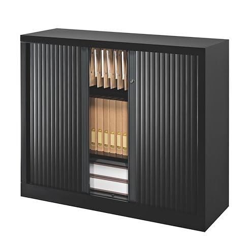 VINCO Armoire Hauteur comptoir à Rideaux monoblocs Eco-conçues 100 x 120 cm Noir-Noir