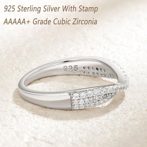 Wuziwen 925 Sterling Silver Cubic Zirconia Rings for Women Curved Half Eternity Ring Wedding Band for Her Stackable Anniversary3