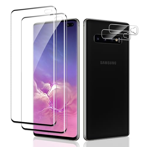 Protector de Pantalla Samsung Galaxy S10 Plus Accesorios, 2 Piezas Vidrio Cristal Templado y 2 Piezas Protector De Lente De Cámara, 3D Cobertura Completa, Dureza 9H, Anti-Rasguños